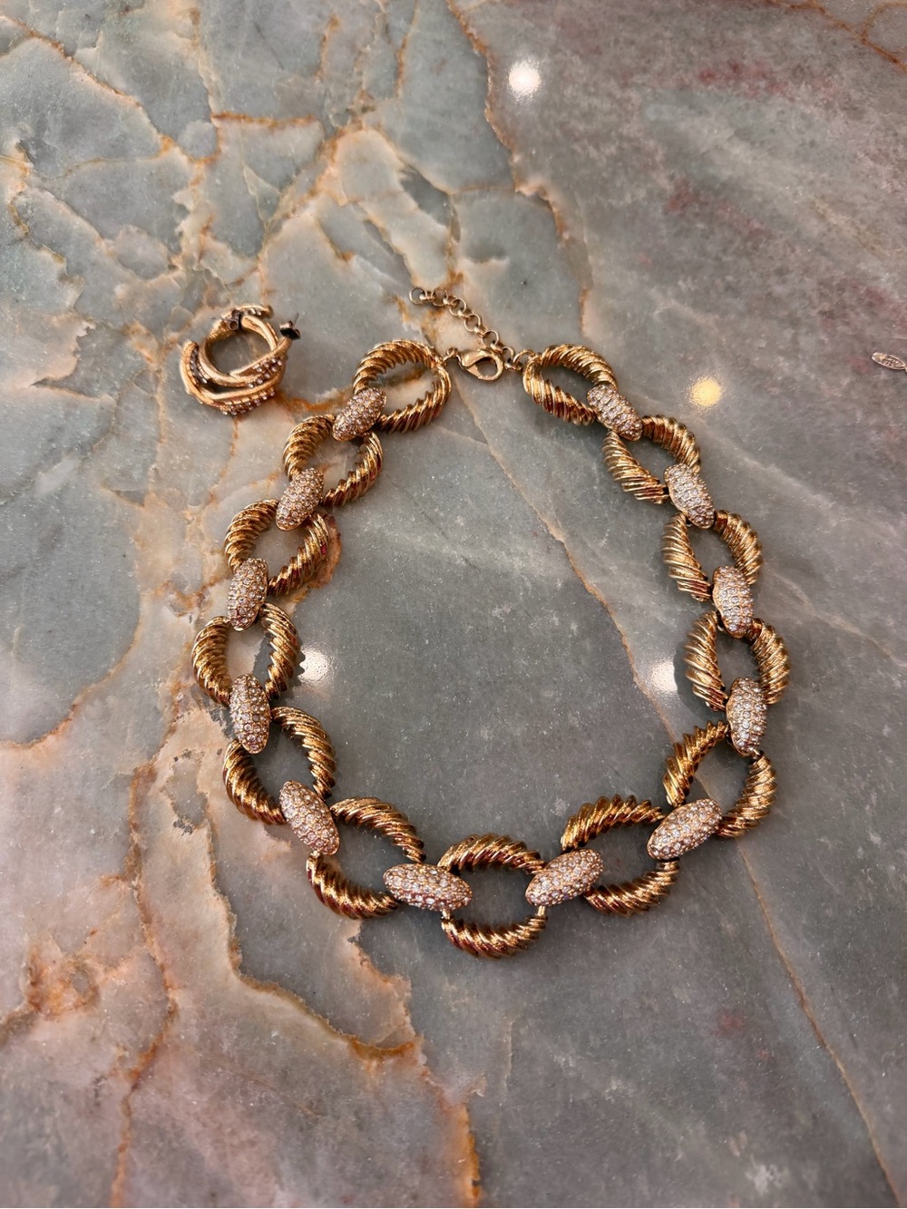 Gold-Tone Statement Necklace & Hoop Earrings Set | Crystal Accents